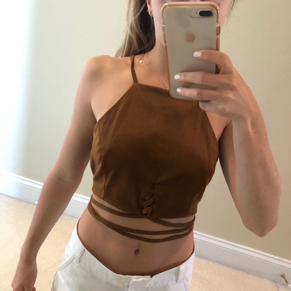 Faux Suede Wrap Top